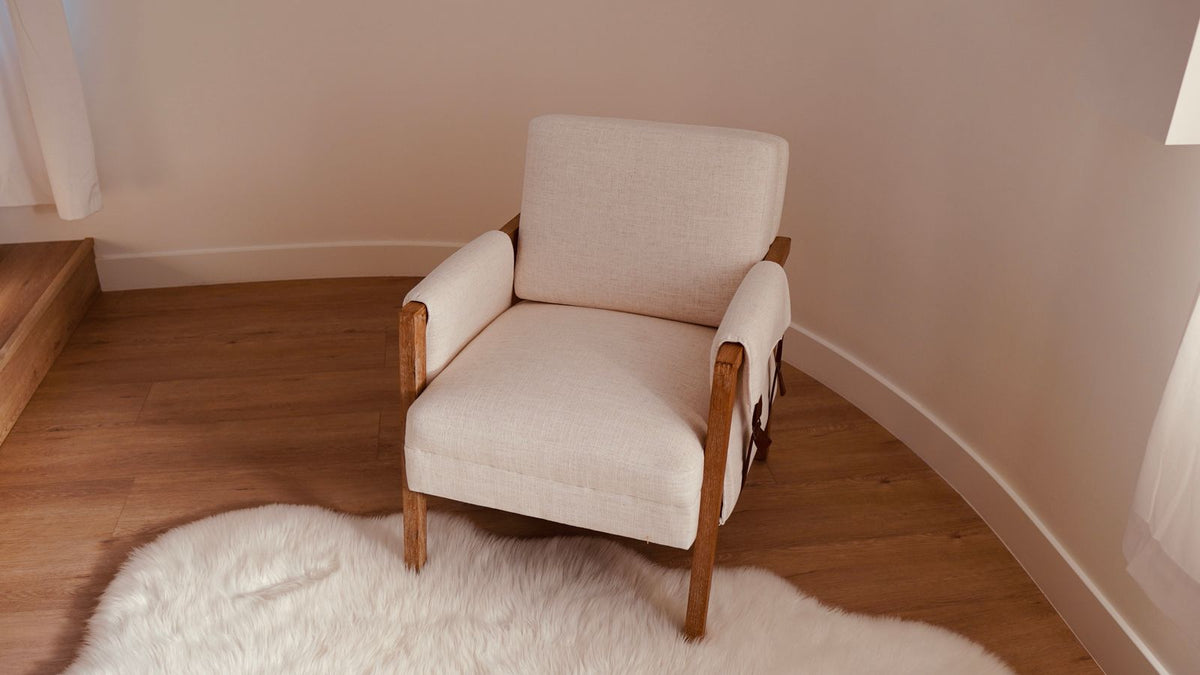 Arlo Curved Bouclé Lounge Chair – Cream Accent Armchair, Modern Japandi Reading Chair, Upholstered Living Room Seating
