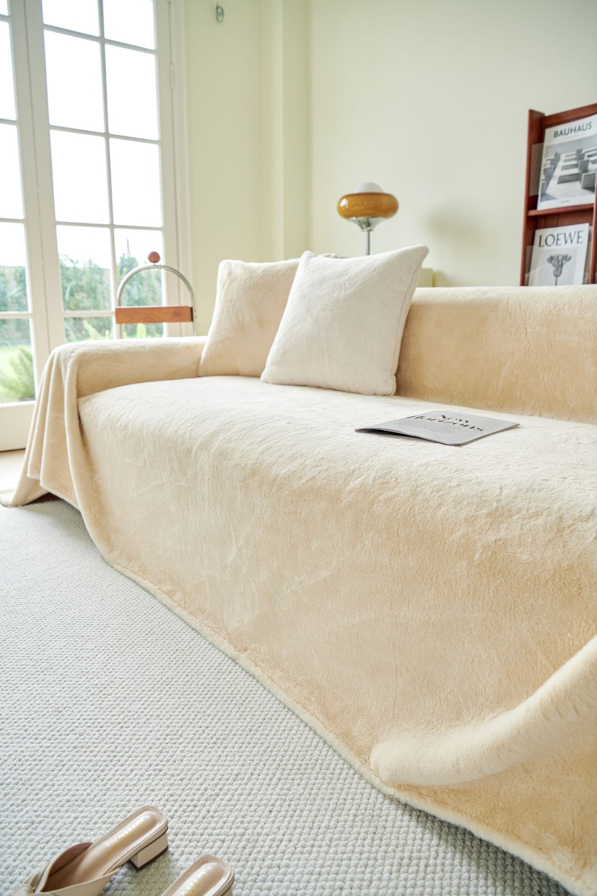 Miro Low-Profile Linen Sofa – Warm Beige 3-Seat Couch, Modern Minimalist Living Room Sofa, Soft Neutral Apartment Seating – lifestyle image 2